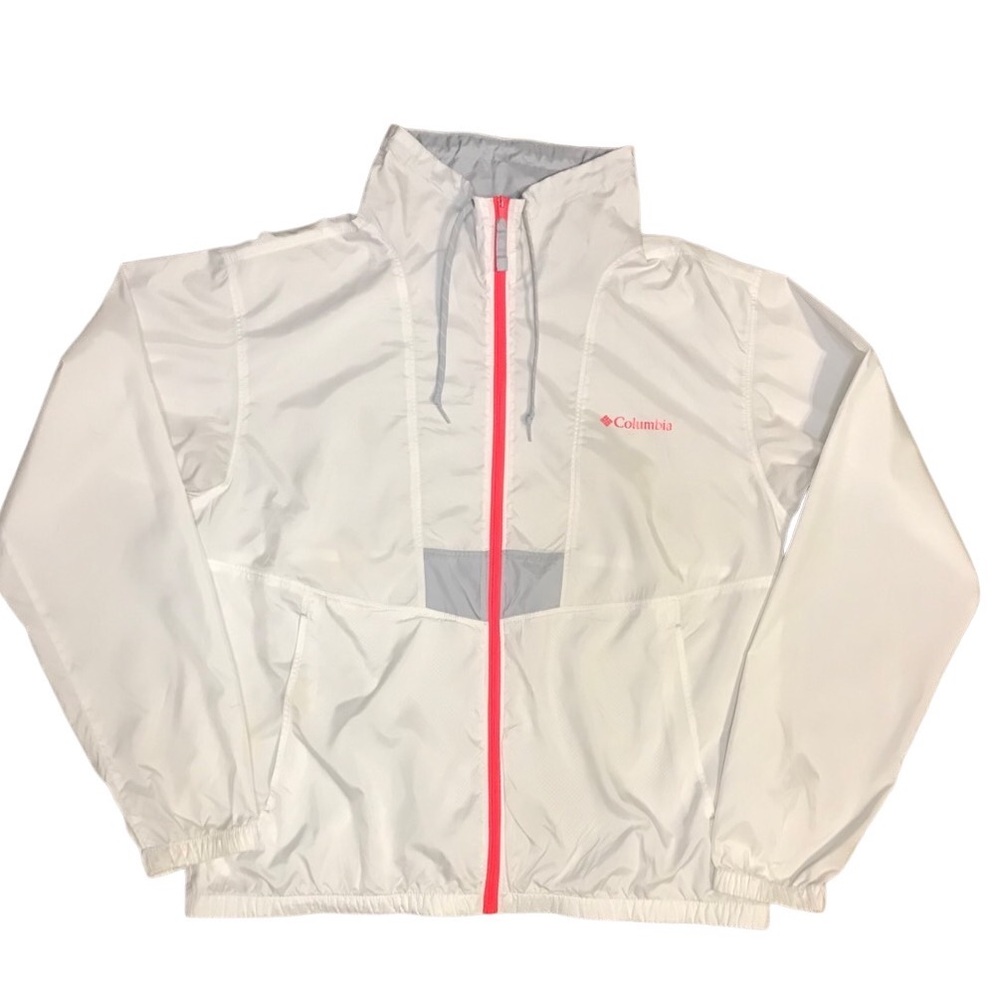 Columbia Flashback Windbreaker in White/Gray/Neon Pink Women’s Size Medium
